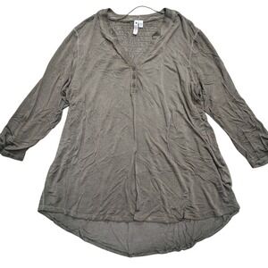 Cable & Gauge XL Olive Green Henley Hi Low Tunic Top Jersey Knit Shirt